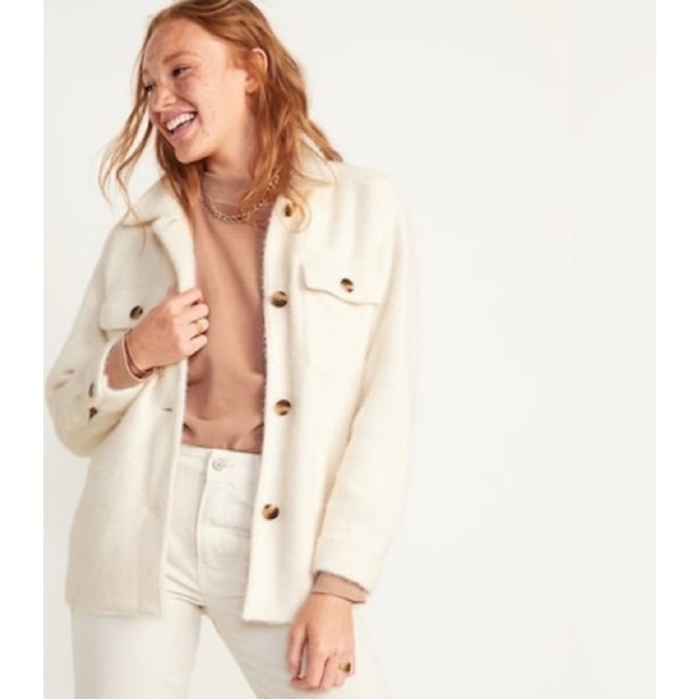 Old Navy Plush Soft-Brushed Utility Shacket Jacket Ivory Pearl White Size XL